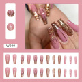 wholesale 24pcs/box pink purple long style bride false nails pure color preaa on nails